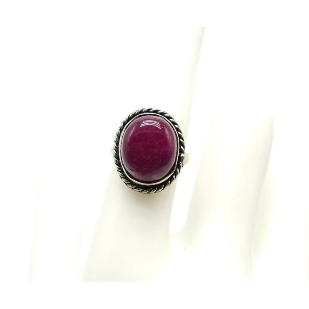 Silver Plated Cabochon Pink Quartz Gemstone Dome Ring Silver Tone Vintage Size 7